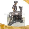 bronze life size little boy and horse statue for home decoration